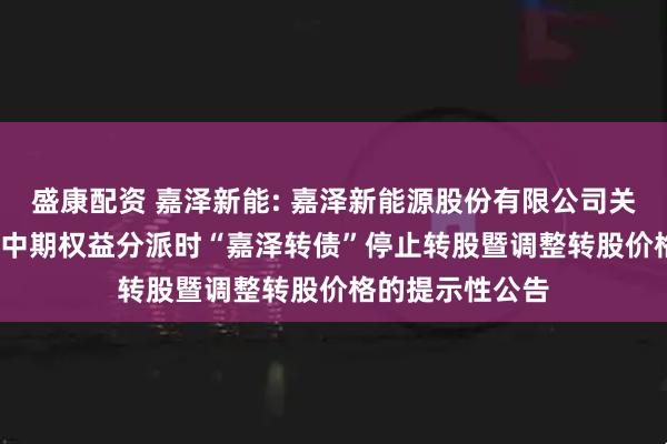 盛康配资 嘉泽新能: 嘉泽新能源股份有限公司关于实施2025年中期权益分派时“嘉泽转债”停止转股暨调整转股价格的提示性公告